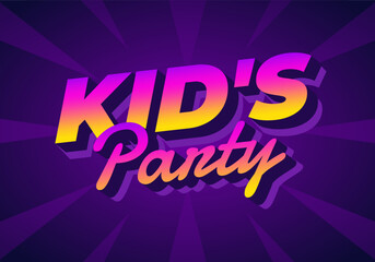 Obraz premium Colorful text design for a kids party, featuring vibrant purple and yellow hues with playful font style.