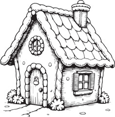 A quaint gingerbread house with a snowy roof, intricate details, evoking feelings of nostalgia and warmth.