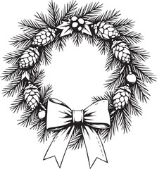 A meticulously crafted illustration of a festive wreath, artfully composed of evergreen foliage, pinecones, and a delicate bow, is a timeless symbol of holiday celebration.
