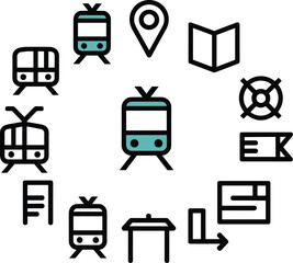 Cloud computing and AI processor icon set data security network technology symbols modern outline design for web apps interfaces systems