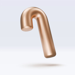 Golden candy cane with gold reflection and shadow. Christmas vector illustration for postcard, business card, decor, design, arts, party, sale, advertising