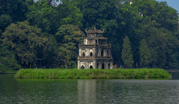 Turtle Tower of Hoan Kiem lake in Hanoi, Vietnam