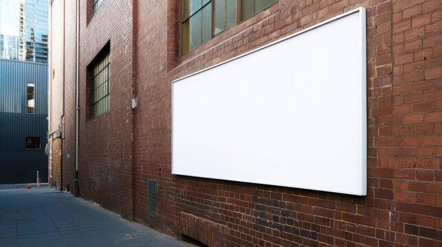 Blank Wide Horizontal Billboard Mockup on Old Red Brick Wall in Narrow City Alley, Industrial Urban Street Advertising Template with Grunge Texture