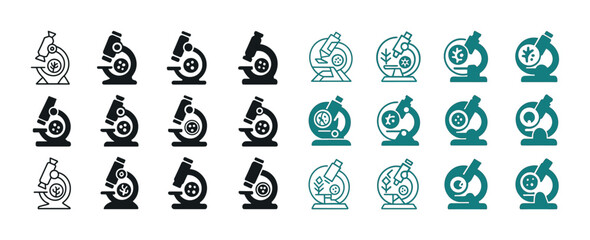 Set of various microscope icons in different styles