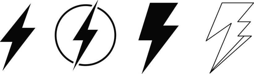 Lightning bolt icon set black minimalist thunder energy power electric flash symbols weather electricity vector collection