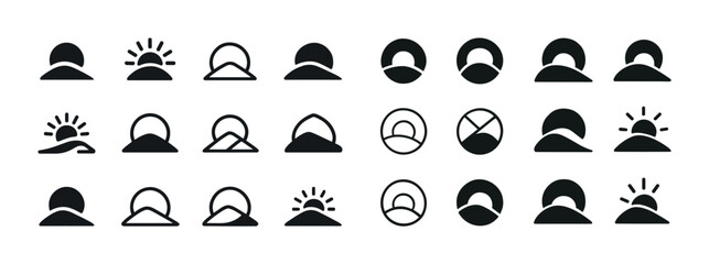 Naklejka premium Minimalist sunrise and sunset icon set collection