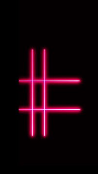 Glowing neon hashtag grid animation on black background futuristic digital motion design.