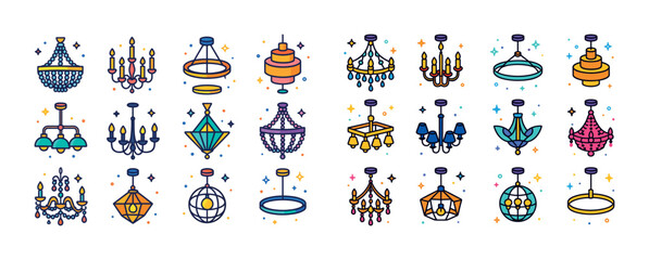 Collection of colorful chandelier and pendant light illustration