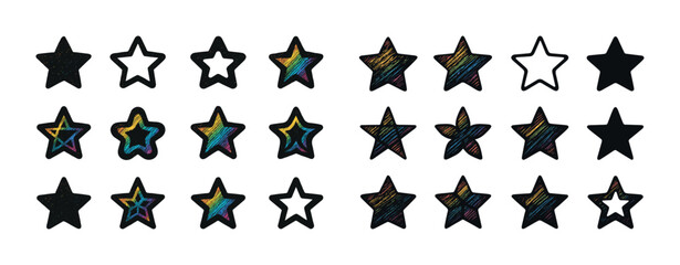 Fototapeta premium Set of 25 multicolored star outlines with black and white variat