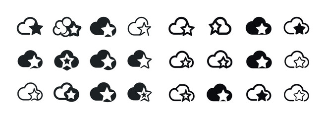 Naklejka premium Collection of cloud and star icons in various styles
