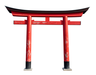 Vibrant red traditional gateway with weathered texture