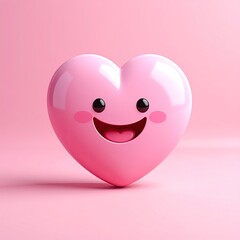 Shiny pink heart with a happy face smiles on a soft pink background