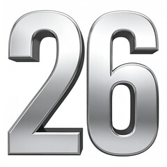 Silver metallic number "26" with 3D effect