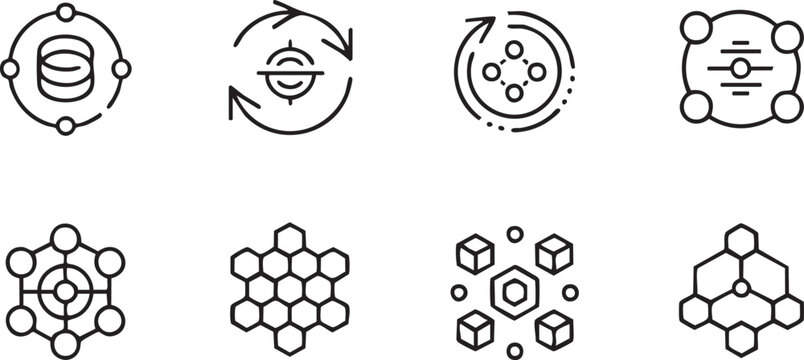 Abstract Data Network and Technology Outline Icon Set