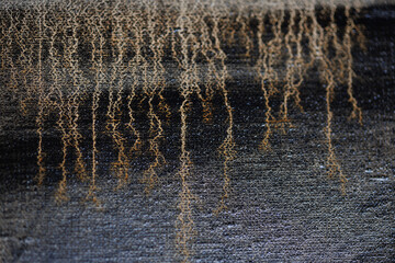 Abstract painting on canvas close-up. Paint drips.