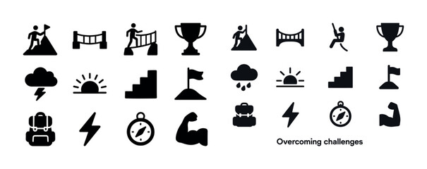 Obraz premium Icons representing overcoming challenges with symbols of success