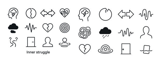 Icons depicting mental health concepts and emotional challenges