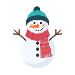 Cute Snowman Character with Hat, Scarf, and Carrot Nose