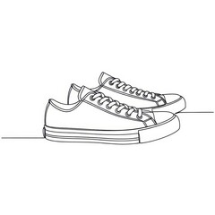 Simple continuous line drawing depicts a pair of casual canvas footwear