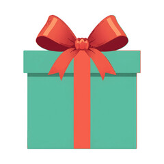 Festive Teal Gift Box with Red Ribbon and Bow