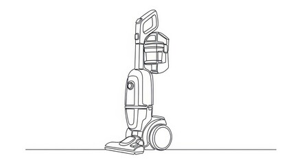Upright cleaning appliance depicted in continuous line drawing style on a white background
