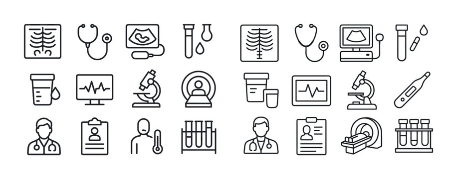 Medical icons set featuring doctor, equipment, and diagnostic to