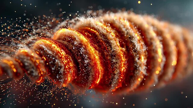 Spiral golden particle grid glow abstract energy swirling magic shimmers soft bokeh and sparks, spiraling golden particle grid