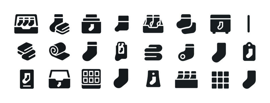 Set of various sock icons in minimalist black style