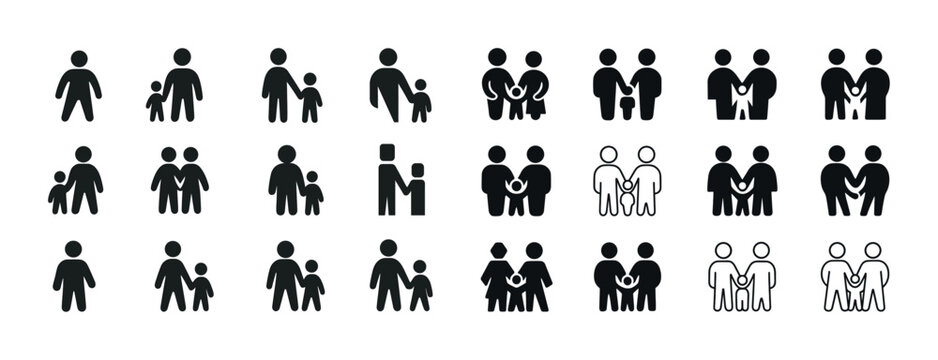 Collection of family icon silhouettes featuring diverse group co