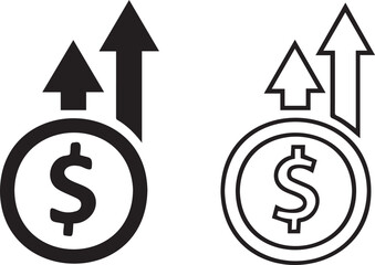 Isolated Vector Set of Black Dollar Coin and Upward Arrow Icons