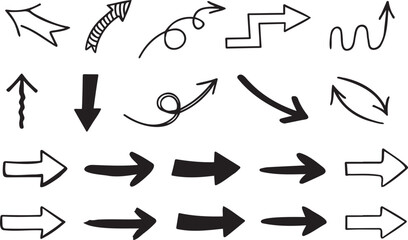 Set of Black Hand-Drawn Doodle Arrows Vector Collection