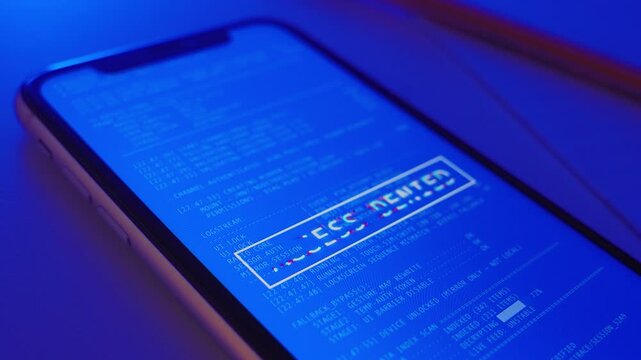 Mobile phone is being hacked and blocked access denied message on digital screen. Remote security breach virus or malware installed on smartphone. Notification alert appear disabling entry or password