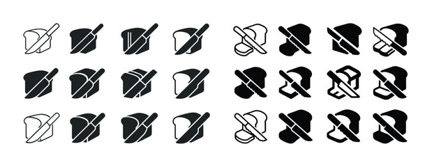 Geometric butter spreading icons on toast in monochrome grid pat