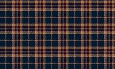 Seamless plaid fabric in navy, yellow, and brown hues evokes a classic, warm feeling, ideal for designing clothing, skirts, trousers, and dresses, adding a touch of sophisticated modernity.