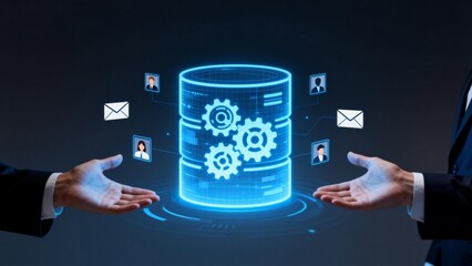 Hands presenting digital data cylinder