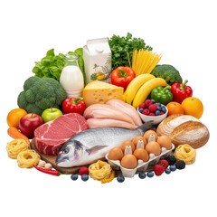 Assortment of fresh foods isolated on transparent background