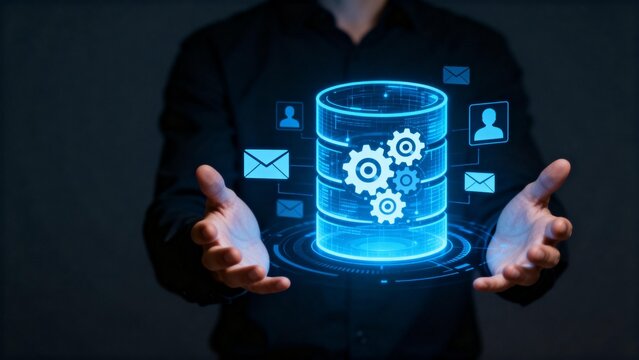 Person holding digital data cylinder - Powered by Adobe