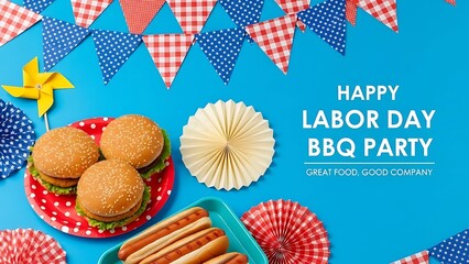 Festive Labor Day BBQ Party Flat Lay with Hamburgers and Hot Dogs