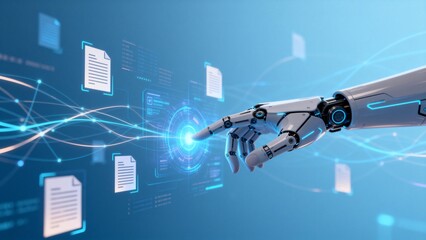 Robot hand interacting with digital interface