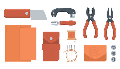 Leathercraft tools set with pliers, spool, needles, and utility knife