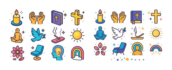 Fototapeta premium Spiritual symbols: cross, candle, prayer, meditation, peace icon