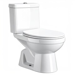 White ceramic toilet, tank and seat, bright and clean