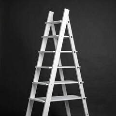 White wooden ladder-shelf against a dark background, in a studio