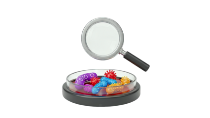 Magnifying Glass Examining Bacteria in Petri Dish
