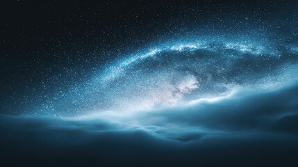Beautiful abstract space background showing glowing blue galaxy or nebula in vast cosmos. This celestial star filled universe evokes sense of wonder and mystery