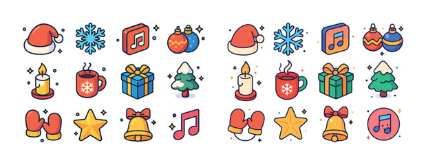 Fototapeta premium Colorful festive icons featuring christmas decorations and symbo
