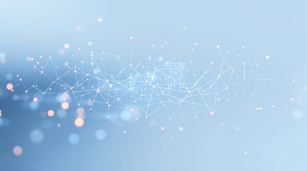 Abstract digital network structure with glowing nodes and lines against a soft blue gradient background symbolizing global connectivity and data flow