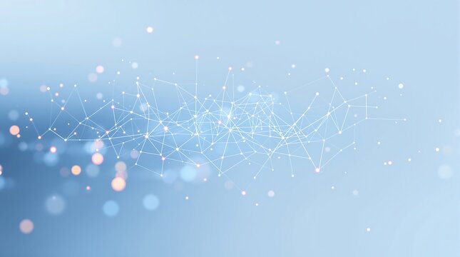 Abstract digital network structure with glowing nodes and lines against a soft blue gradient background symbolizing global connectivity and data flow - Powered by Adobe