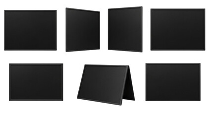 Black Presentation Boards Set Displaying Multiple Angles on White Background Graphic Design