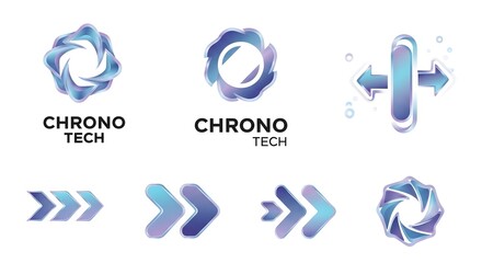 Collection of Chrono Tech Logos and Arrows in Blue and Purple Hues.